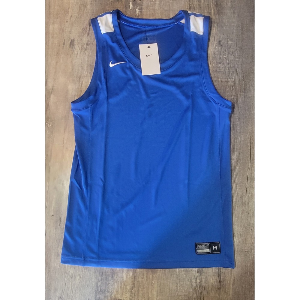 Nike Mens Team Basketball Tank Top Blue White Dri-FIT Jersey DN6594-494 Medium